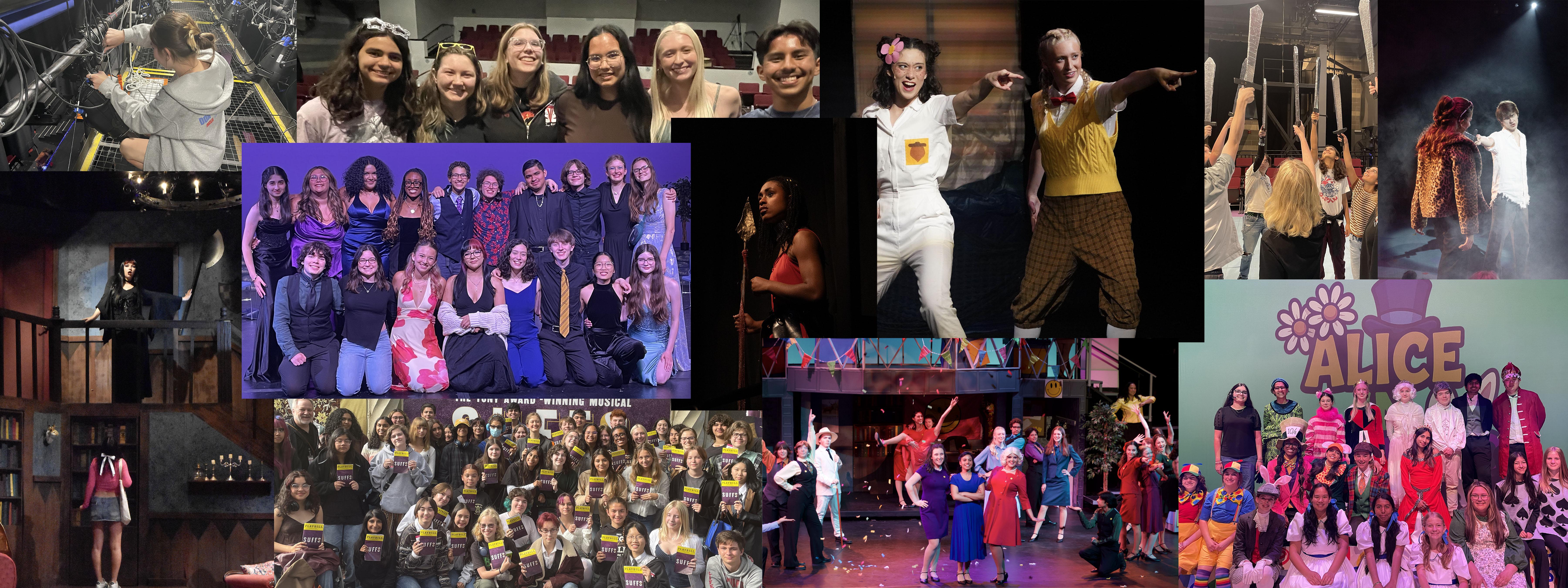 Collage of photos of theatre students from the 2026-27 school year in various productions.