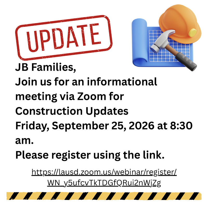 Join us for an informational meeting via Zoom for Construction Updates Friday, September 25, 2026 at 8:30 am