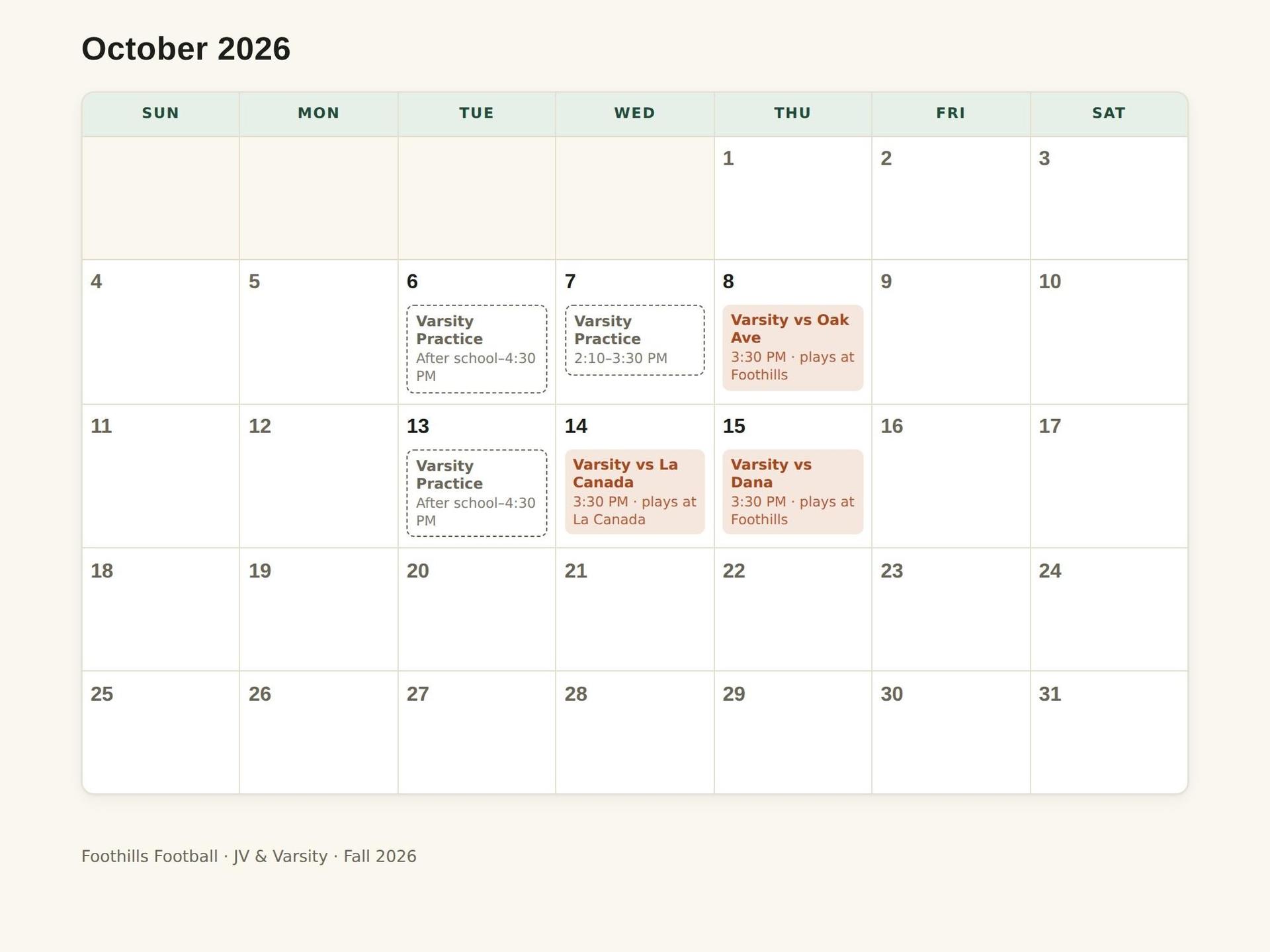 October Calendar