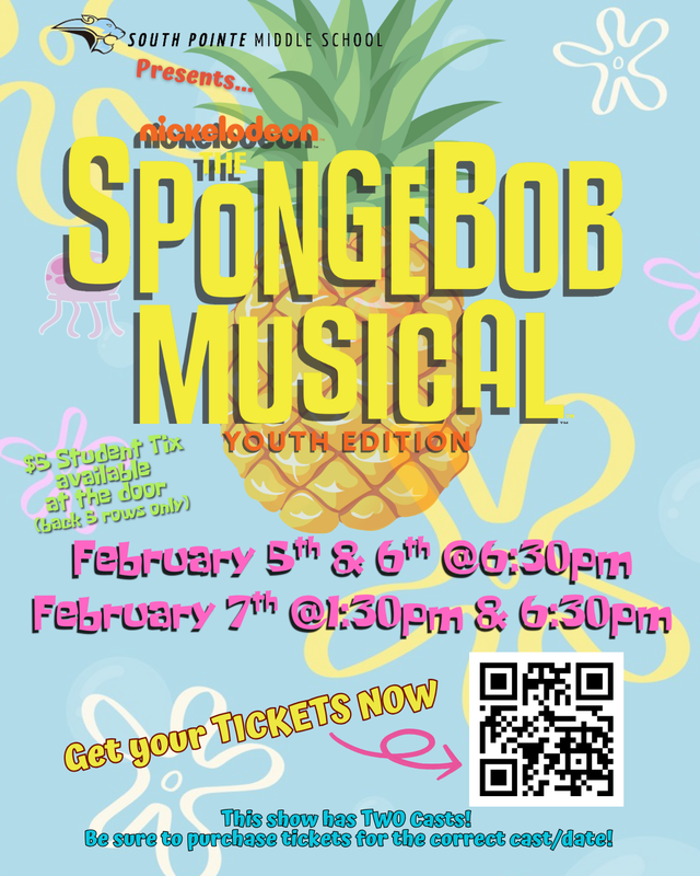 Promotional poster for the SpongeBob Musical, featuring a pineapple and event details.