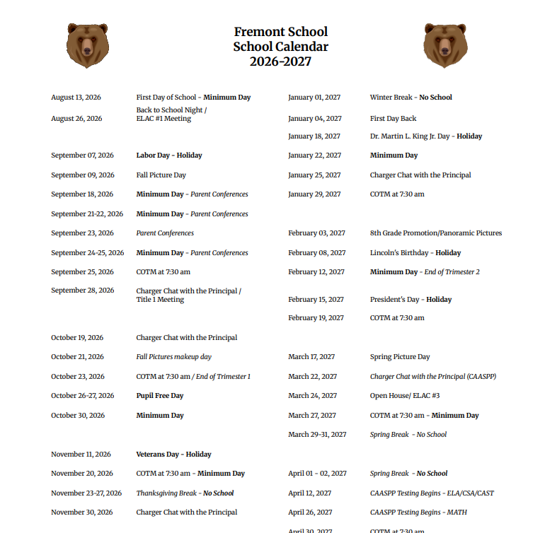 2026-2027 Year-long Student Calendar Featured Photo