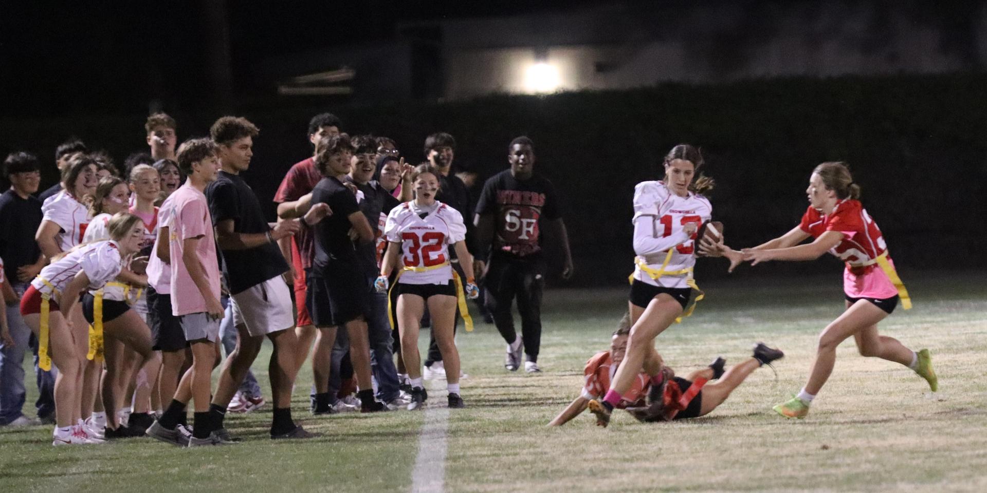 girls playing flag football
