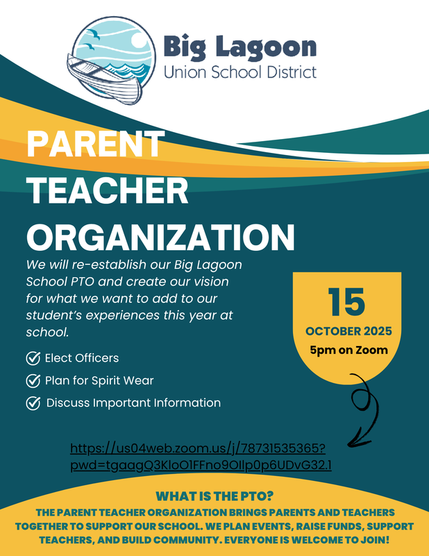 Parent Teacher Organization Meeting October 15th at 5 PM on zoom!