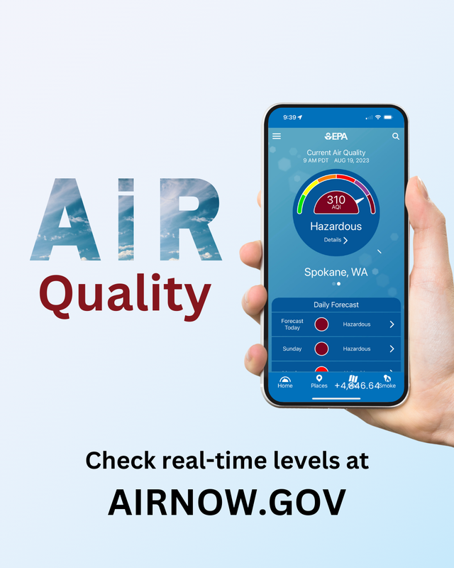 hand holding phone with air quality wording