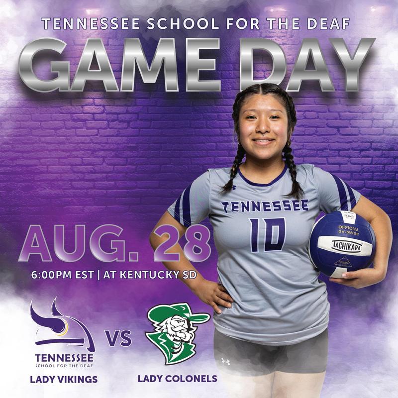 Volleyball game flyer against Kentucky School for the Deaf. Game starts at 6pm EST.