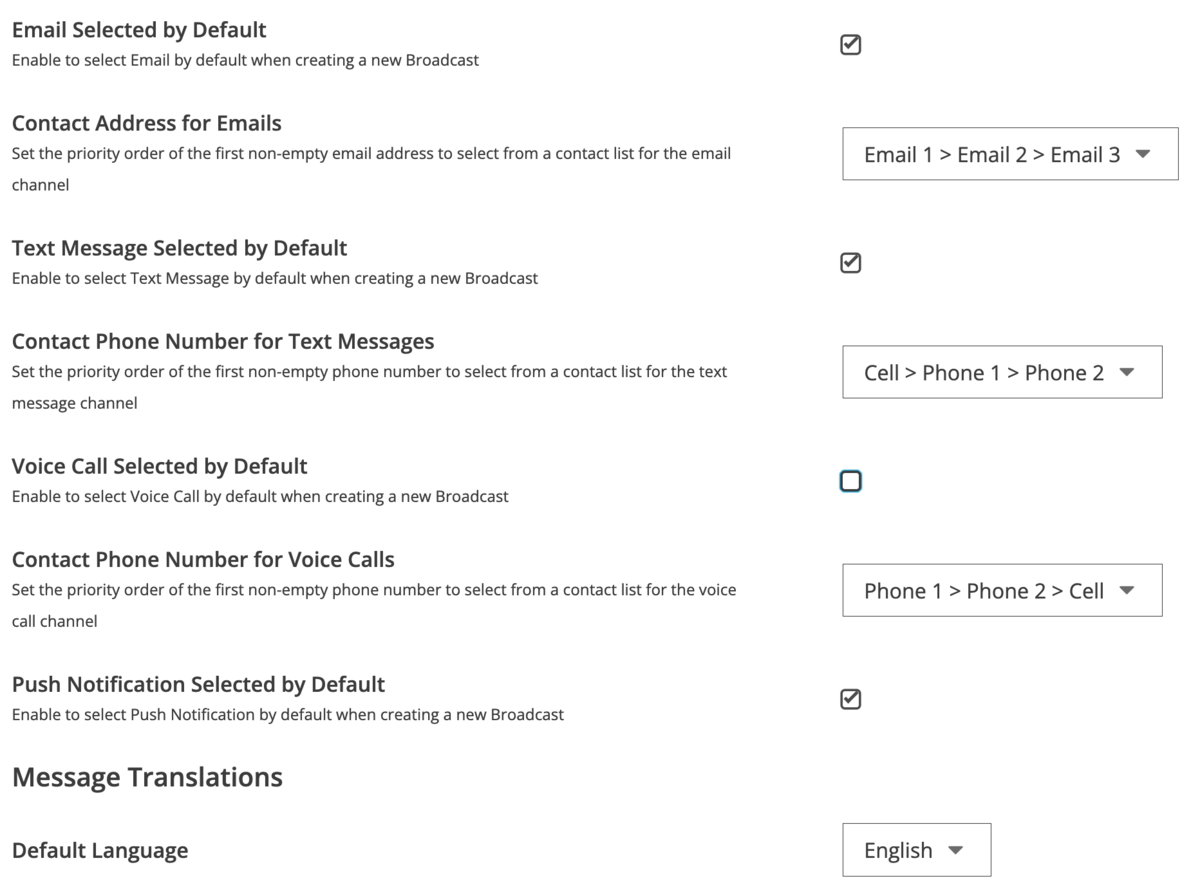 Select default channels