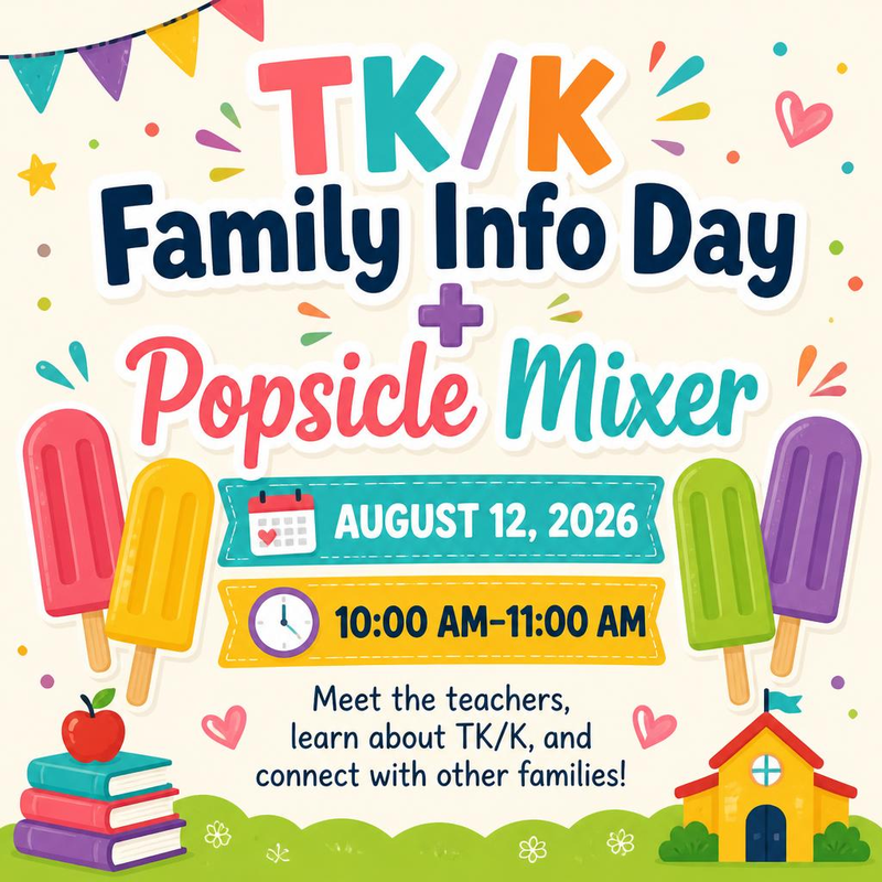 Colorful flyer announcing Coolidge's TK/Kinder info day.