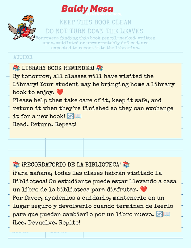 A Library Book Reminder for Roadrunner Families Featured Photo