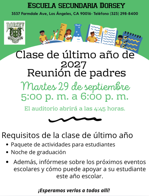 Senior Class of 2027 Parent Meeting Flyer Spanish