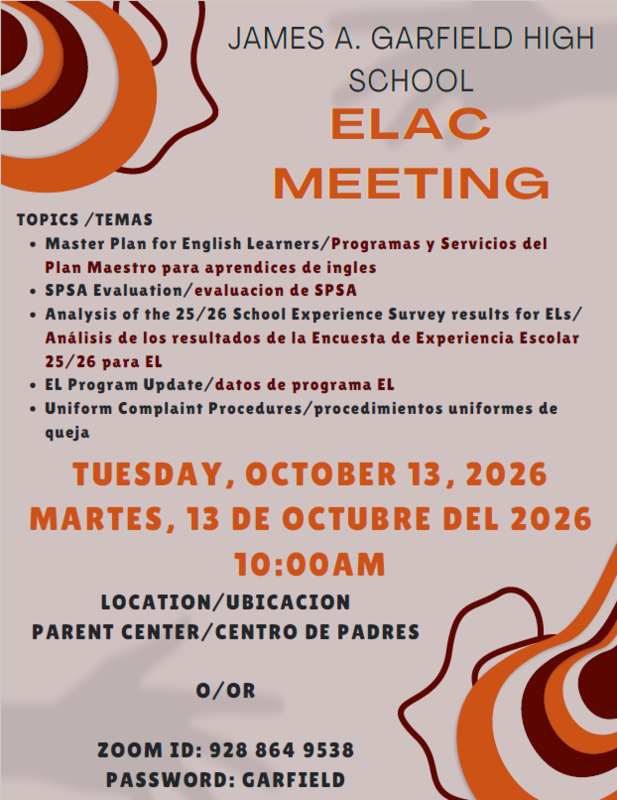 ELAC October Meeting Info