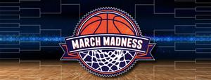 Gemini said A "MARCH MADNESS" logo featuring a basketball and net centered over a tournament bracket background.