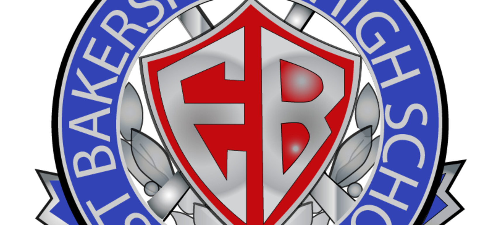 Logo of East Bakersfield High School featuring a shield and swords.