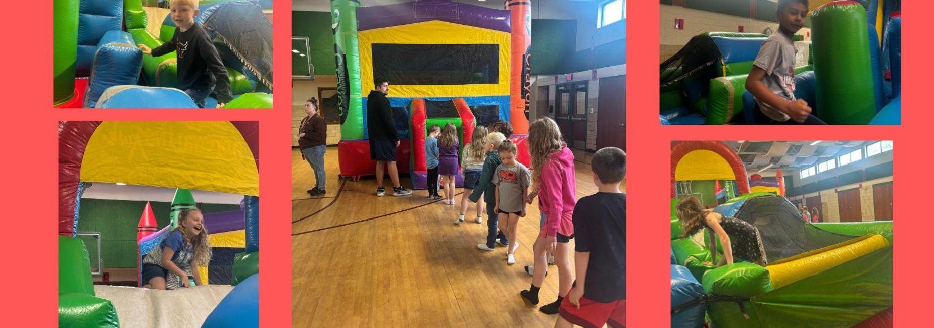 MES students celebrate the end of SOLs with inflatables.
