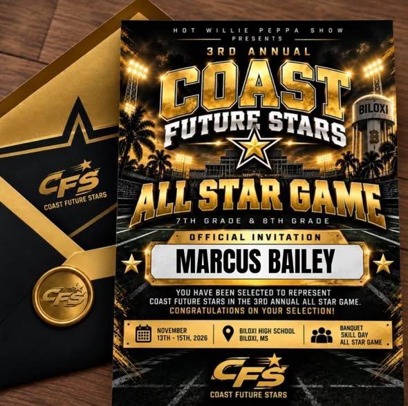 ongratulation to the 8th grade players from Pass Christian Pirates who have been selected to represent their school and city as 2026 Coast Future Stars All-Stars!