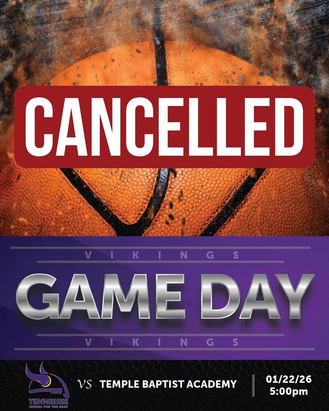 Cancelled poster for a basketball game featuring a textured basketball background.