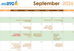Monthly calendar for September 2026 with events and notes.