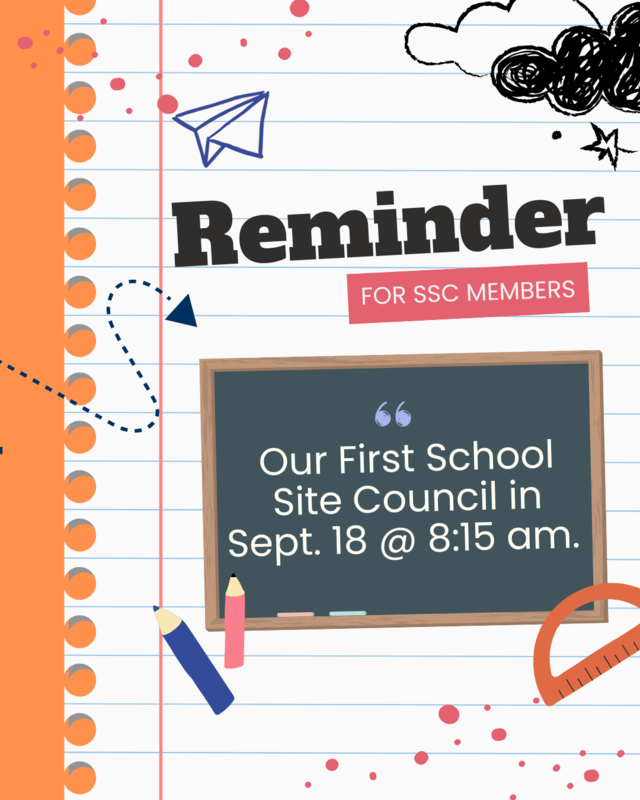 School Site Council Sept. 18 at 8 am