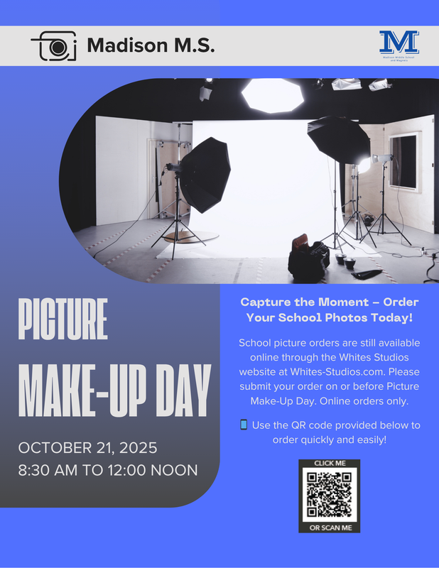 Hello Bulldogs! Exciting news! Madison Make-Up Picture Day is just around the corner, and we can’t wait to capture these memorable moments. Mark your calendars: Make-UP Picture Day is October 21st.