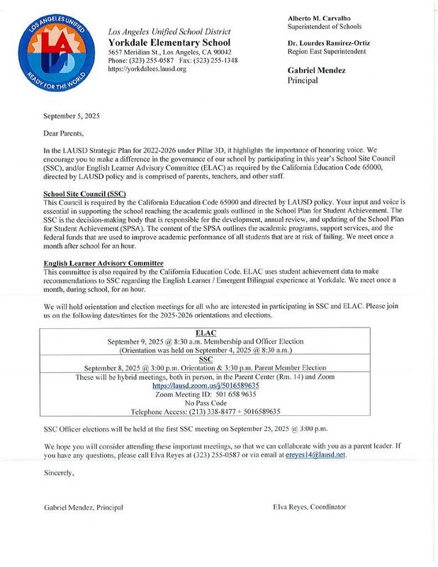 SSC AND ELAC ELECTIONS