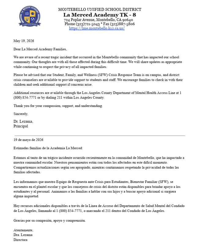 Tragic Community Incident Communication Letter