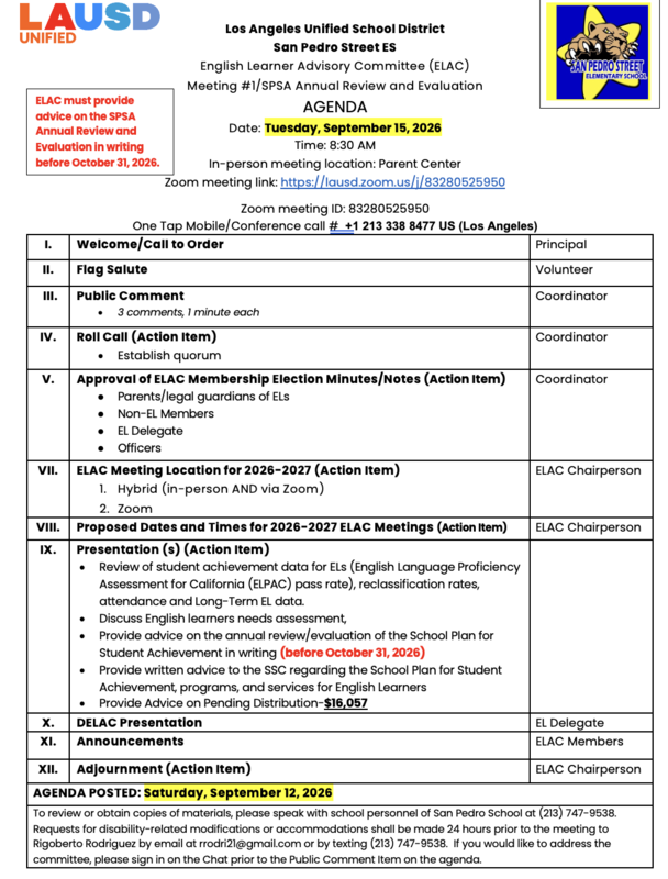 ELAC Agenda