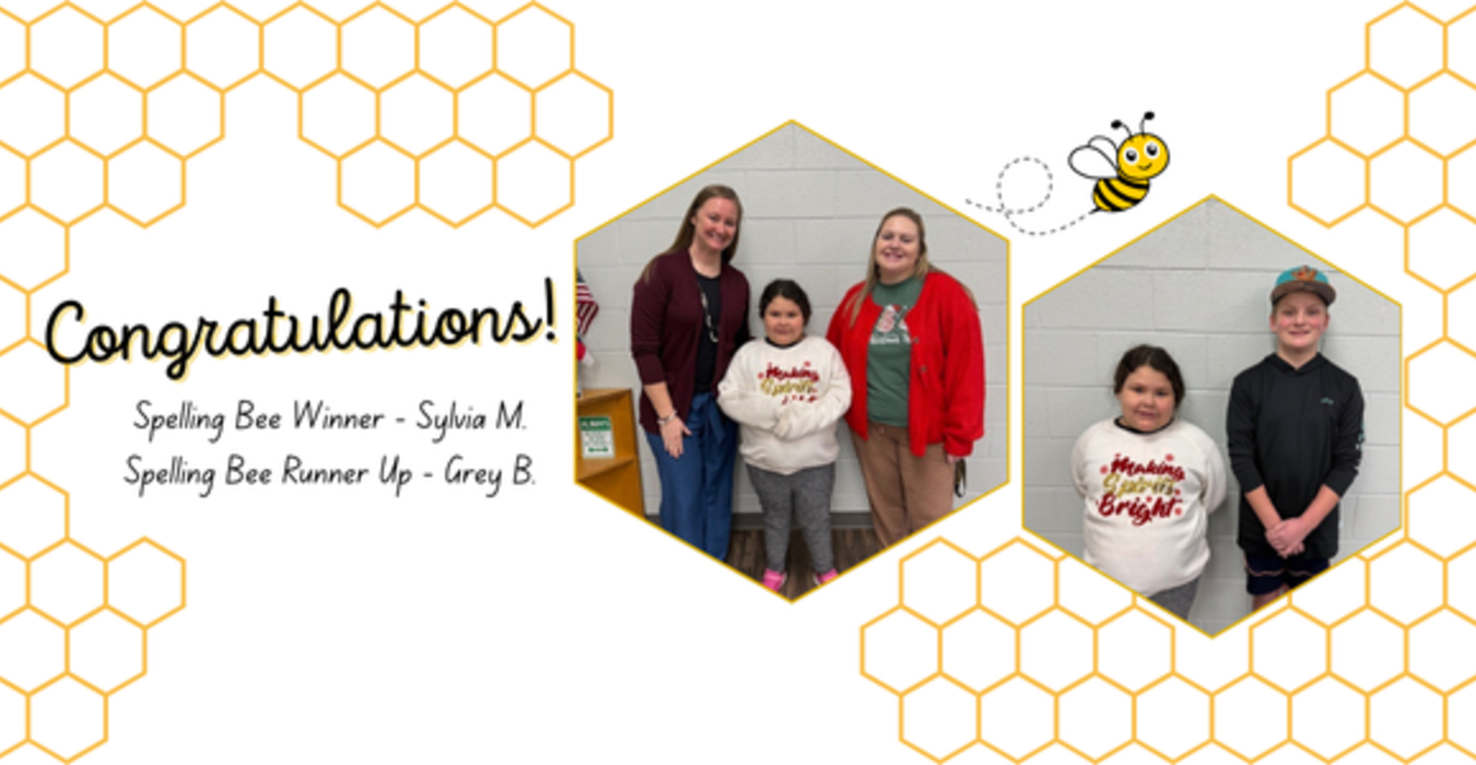 Celebration of Spelling Bee winners with students and teachers smiling together.