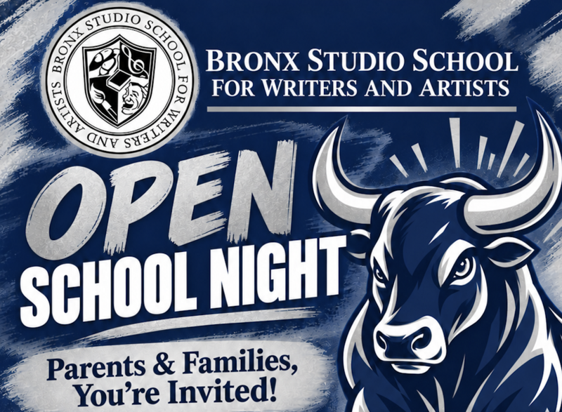 Illustrative Bull with "open school night" written near it