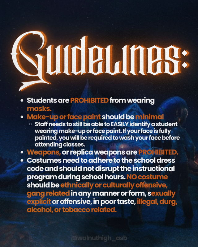 Guidelines for the Halloween costume competition including rules and restrictions.