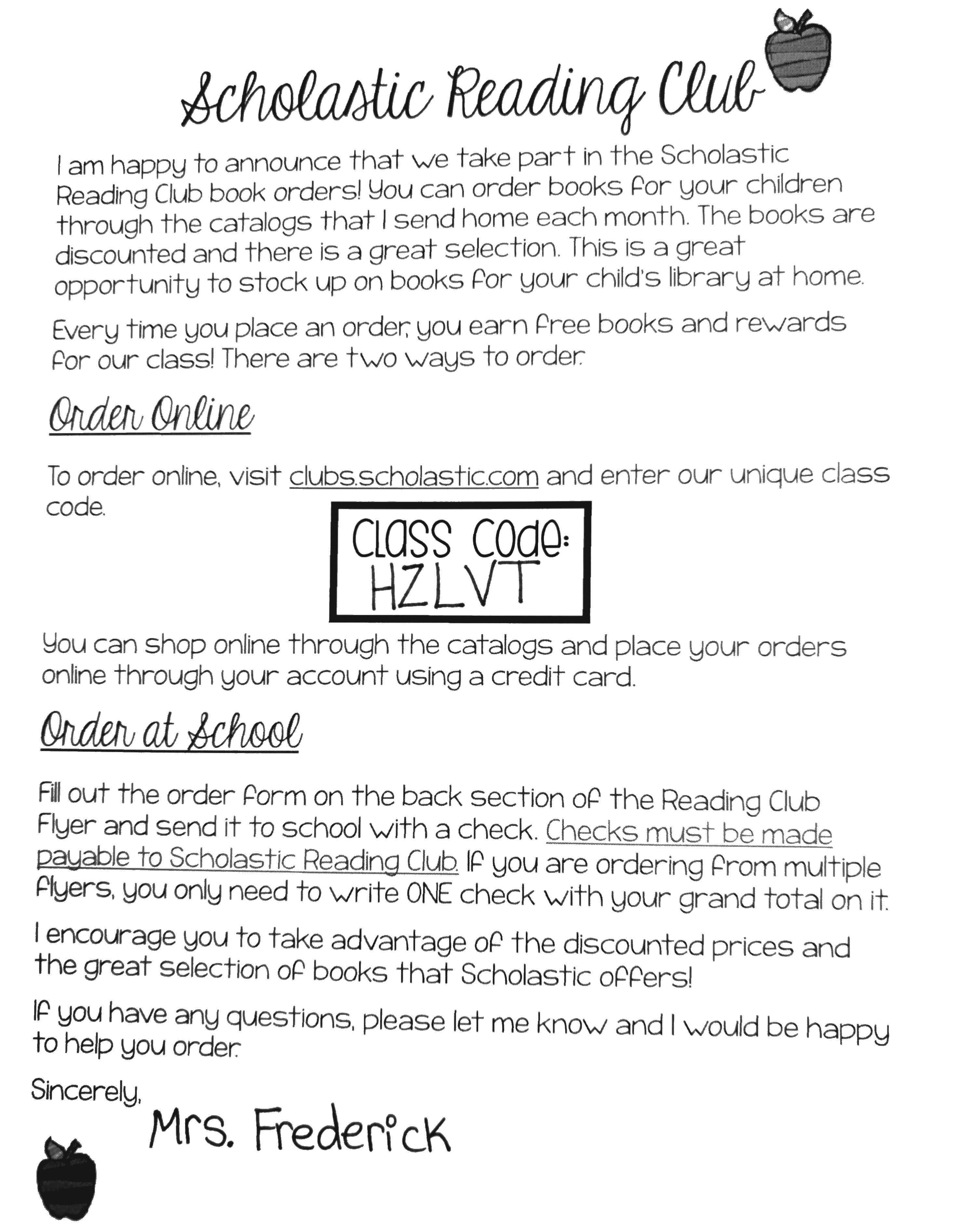 Scholastic Book Orders Sarah Frederick Rocky Fork Elementary School