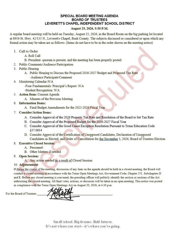 Agenda for the Board Meeting.