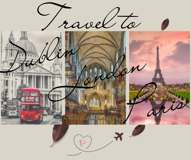 Travel to Dublin, London, Paris flyer