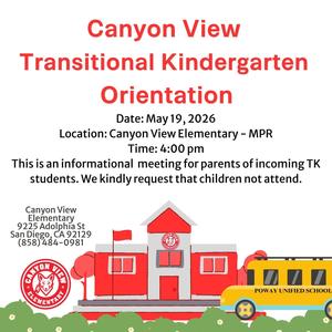 Canyon View Transitional Kindergarten Orientation 2026-27