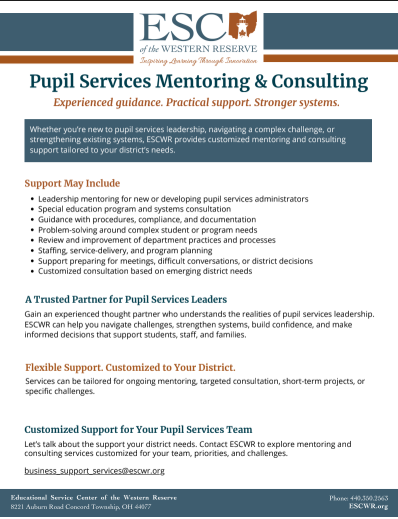 Infographic about the Pupil Services Mentoring and Consulting