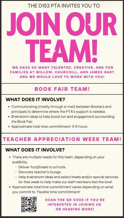 pink and white flyer asking for volunteers