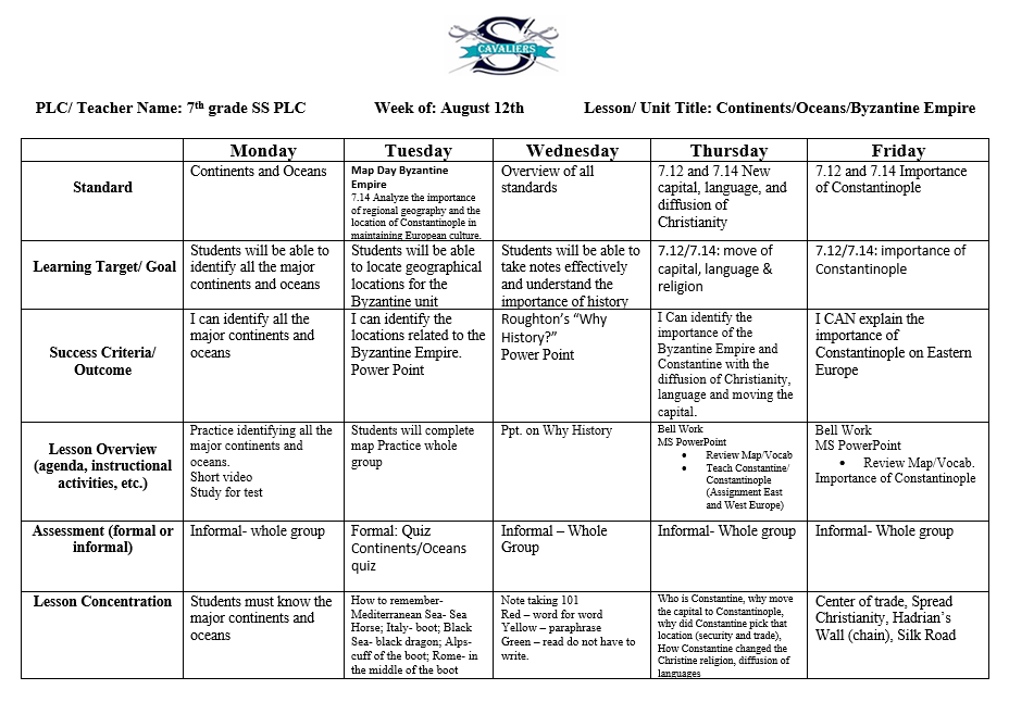 World History – Teressa Parker – Siegel Middle School