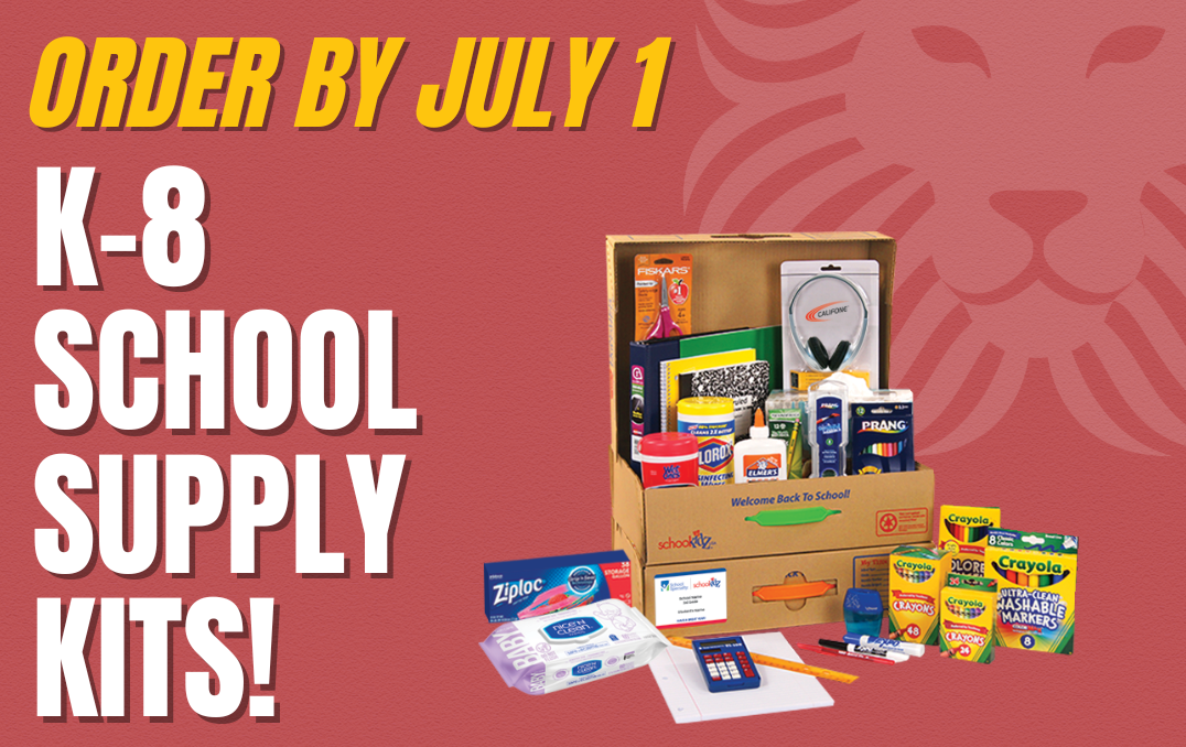 Order School Supply Kits by July 1 for Grades K-8