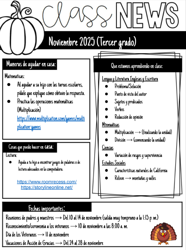 3rd Grade Nov 25 Spanish