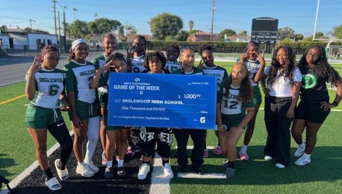 Picture of girls flag football team members:Inglewood High School