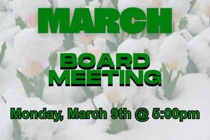 tulips covered in snow advertising March Board Meeting