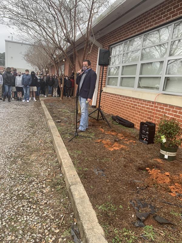 Principal Jordan speaks to students.