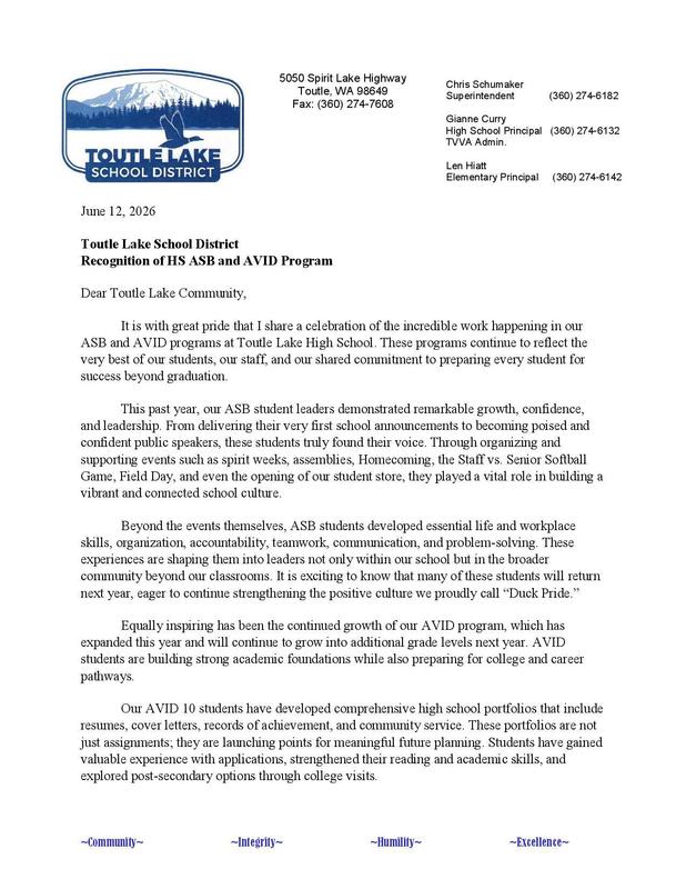 ASB and AVID Community Letter