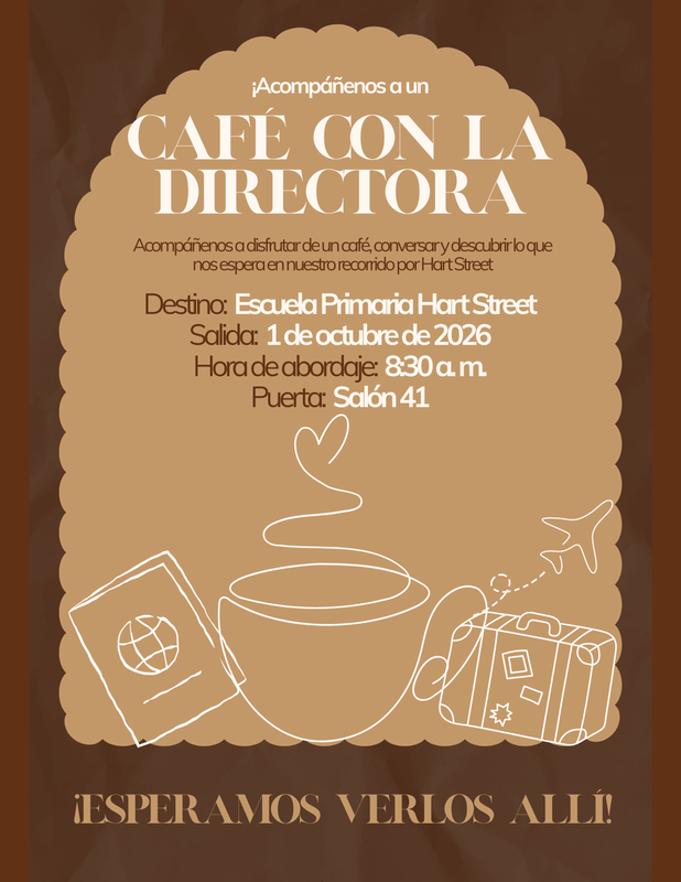 ¡Acompáñenos a disfrutar de un café, conversar y descubrir lo que nos espera en nuestro recorrido por Hart Street! Salón 41 a las 8:30am del 1de octubre de 2026