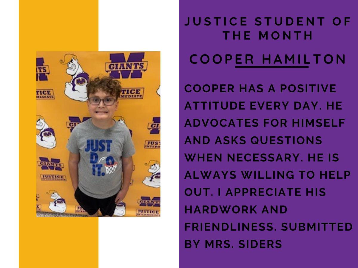 promo graphic - JIS student of the month Oct 2025 - Cooper Hamilton