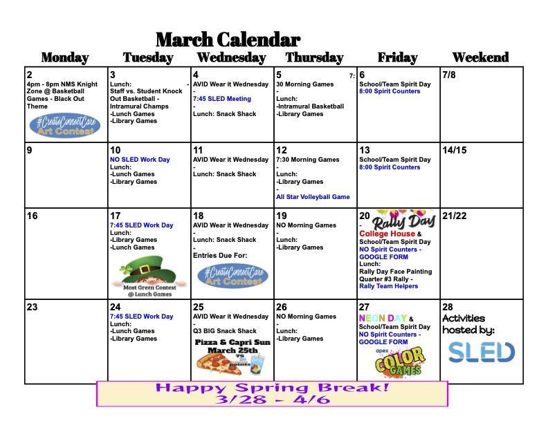 March SLED Calendar