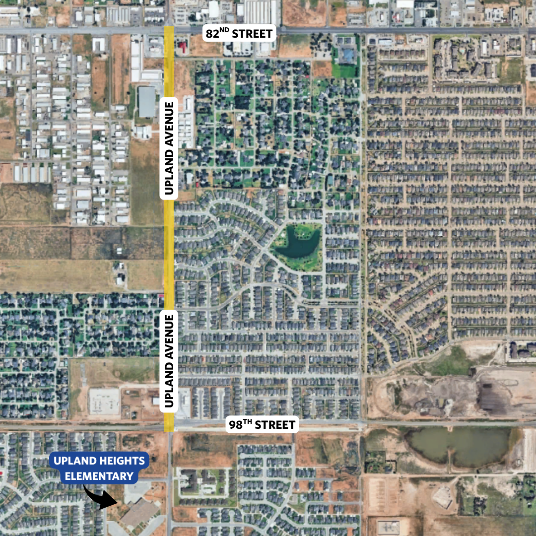 Upland Avenue from 82nd Street to 98th Street will be down to one lane. This will impact Upland Heights elementary through the end of the 2026-2027 school year.