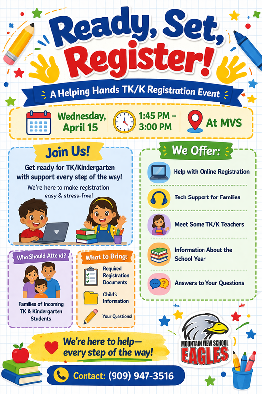 April 15, 1:45 - 3:00 PM Ready, Set, Register TK/K Registration Event