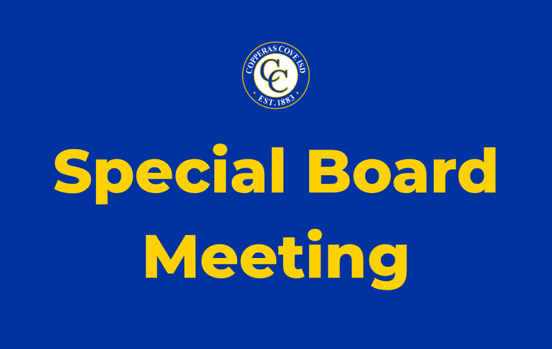 Graphic with CCISD logo. Special Board Meeting