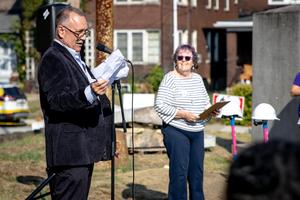 A speaker during the groundbreaking ceremony