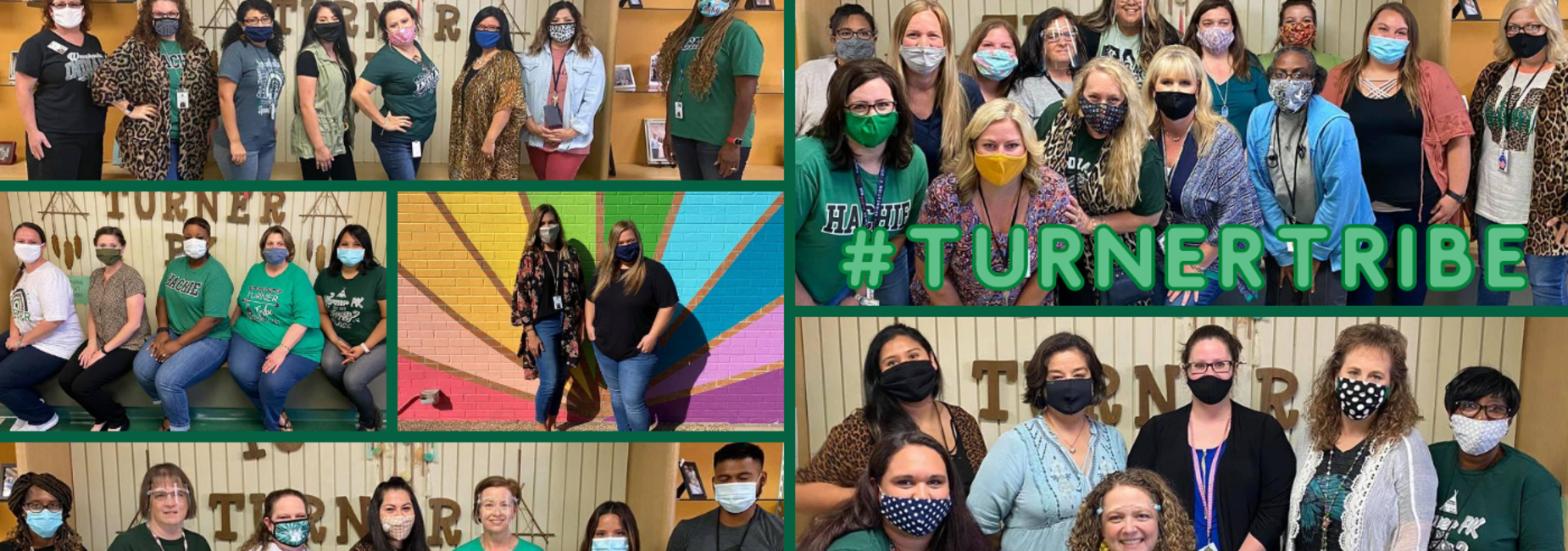 a collage of 7 pictures with the entire staff