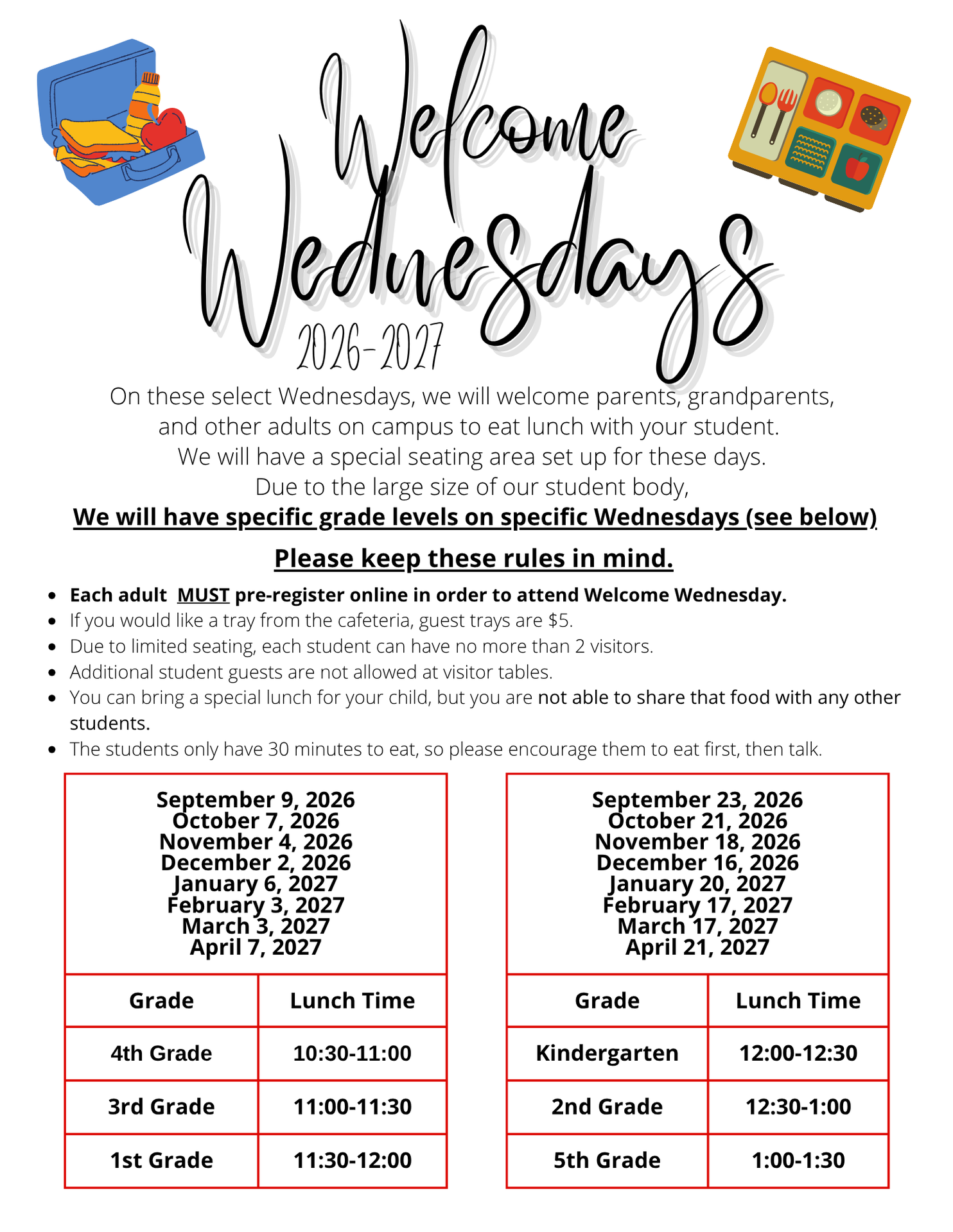 Welcome Wednesday Schedule